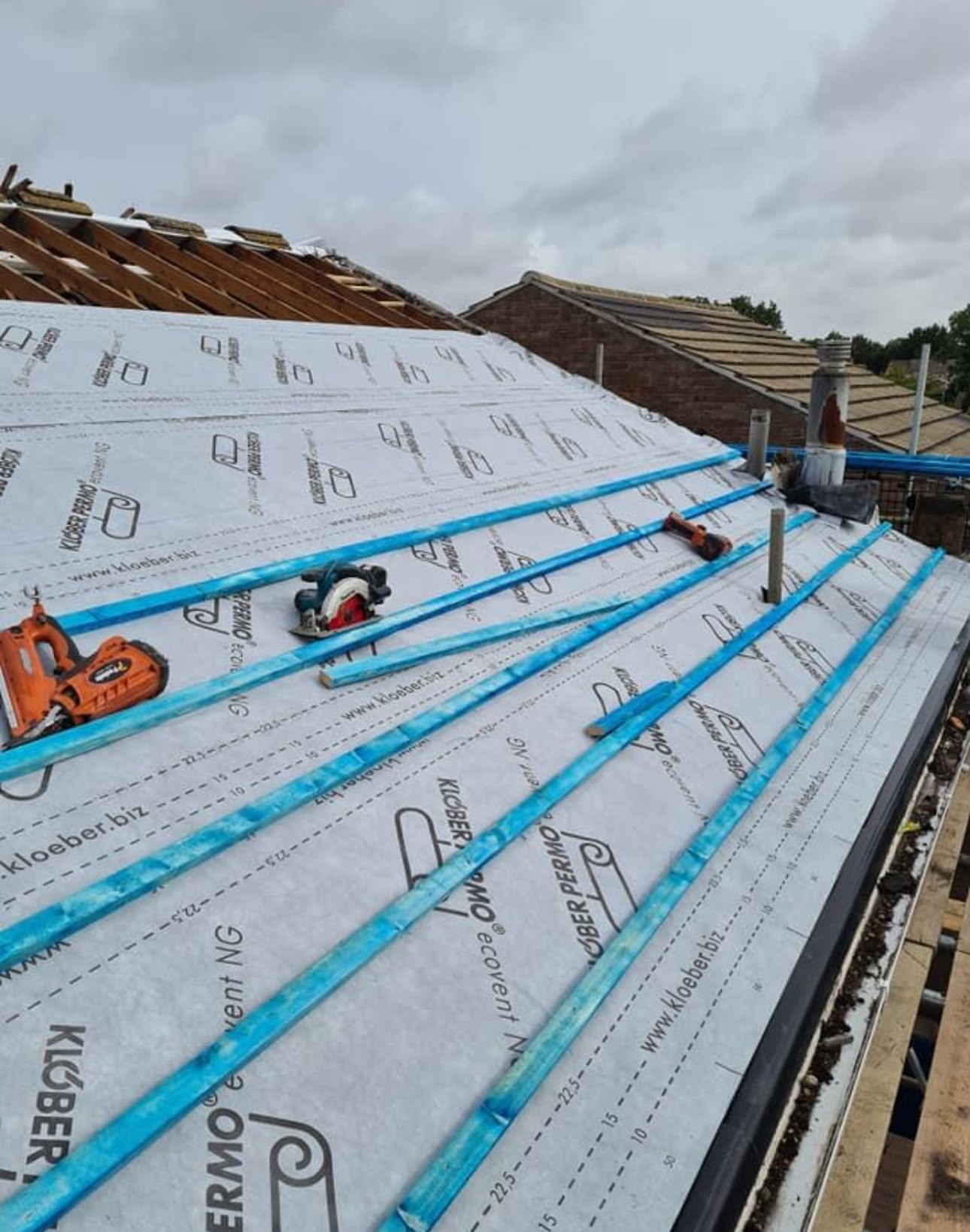 Breathable membrane and battens installed